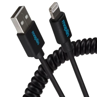 Image of Maplin Lightning To Usb A Coiled Curly Cable 0.5m Black 176PAM