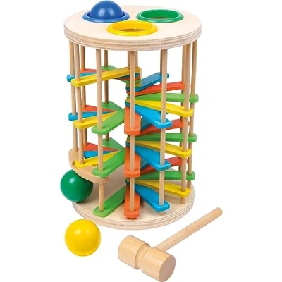 Image of small foot 6569 nursery hammer tower made of wood, game with three balls and a hammer, from 18 months