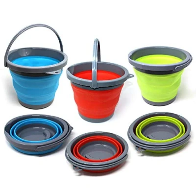 Image of Bramble 3 Collapsible Space Saving Portable Buckets, 5 Litre Multi Use Household, Cleaning, Camping Buckets Flattens to 5cm 5L