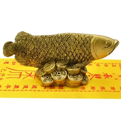 Image of Fengshui Wealth Arowana Fish Lucky Statue Figurine Decoration+wealth Amulet D1014