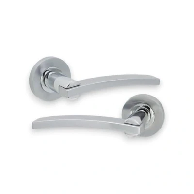Image of Infinity Decor Pair of Curved Lever Door Handle on Round Rose Set Dual Tone Interior Pull Handles Ideal for and Exterior use