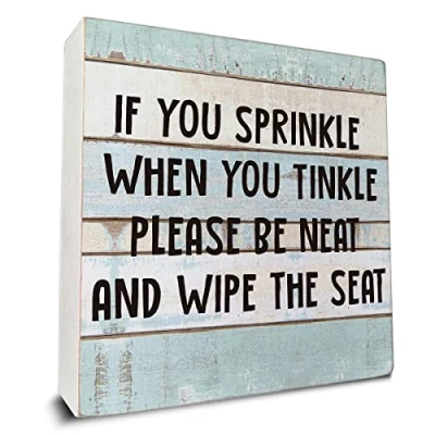 Image of If You Sprinkle When Tinkle Wooden Box Sign Desk Décor Bathroom Quote Wood for Home Shelf Table Decoration 5 X Inch