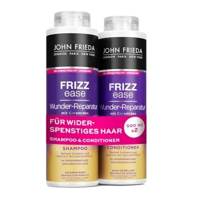Image of John Frieda Miracle Repair Shampoo/Conditioner Value Set Contents: 1x Shampoo 500 ml &amp; Conditioner Refillable Frizz Ease Series For Unruly, Damaged Hair