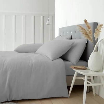 Image of Catherine Lansfield Brushed Cotton Double Duvet Cover Set with Pillowcases Grey