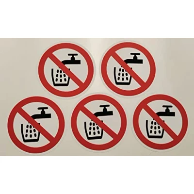Image of ISO Safety Label Sign International Not Drinking Water Symbol Self Adhesive Sticker 100mm Diameter (Pack of 5 Stickers)