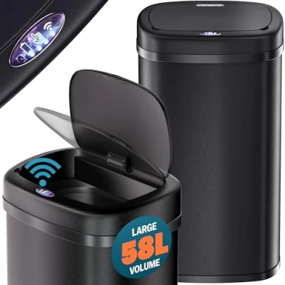 Image of Monzana® Smart Sensor Kitchen Waste Bin 58 Litre Automatic Motion Soft Close Lid Waterproof LED Rubbish USB Cable Easy Clean Hygenic Black