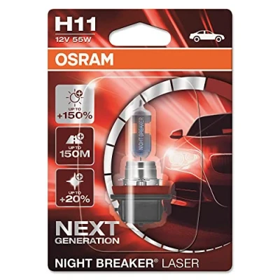 Image of OSRAM NIGHT BREAKER LASER H11, +150% more brightness, halogen headlight lamp, 64211NL 01B, 12V, blister (1 lamp)