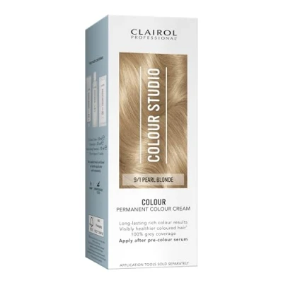 Image of Clairol Colour Studio Permanent Cream Hair Dye Long lasting Rich Tones 100% Grey Coverage Dermatologically Tested Vegan Formula Colouring Kit Pearl Blonde 9/1 50ML