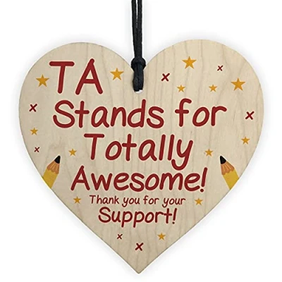 Image of RED OCEAN Teaching Assistant Gifts Wood Heart Thank You Gift Leaving School End Of Term