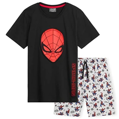 Image of Marvel Boys Pyjamas for Kids Teenagers Sleepwear Spiderman T Shirt Short PJs Avengers Summer Lounge Wear Gifts (Black Spiderman, 4 5 Years)