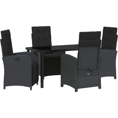 Image of vidaXL 5 Piece Garden Dining Set with Cushions Black Poly Rattan