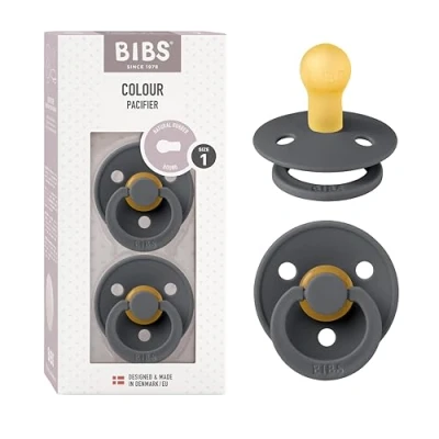 Image of BIBS Colour Soother 2 Pack, BPA Free Dummy Pacifier, Round Nipple. Natural Rubber Latex, Made in Denmark, Size 1 (0 6 Months), Iron