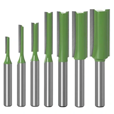Image of WSOOX 6mm Shank Straight Router Bit Set, 7 pcs Milling Cutter, Professional Single/Double Flute for Woodworking