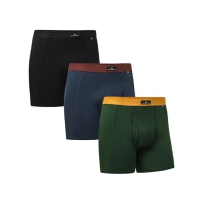 Image of DANISH ENDURANCE Cotton Boxers for Men with Optional Fly, Stretchy &amp; Breathable Men&#039;s Underwear Trunks, 3 Pack, Multicolor (1xBlack, 1xGreen/Orange, 1xNavy Blue/Bordeaux)