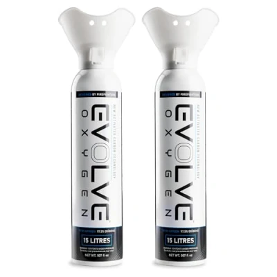 Image of EVOLVE 15 Litre Pure Oxygen Canister with Breathing Cup Portable Can Ideal for Home Use and Outdoor Activities Designed by Firefighters Made in Britain Pack of 2