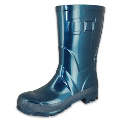 Image of Beck Unisex Glossy Rain Boot, Blue Metallic, 6.5 UK