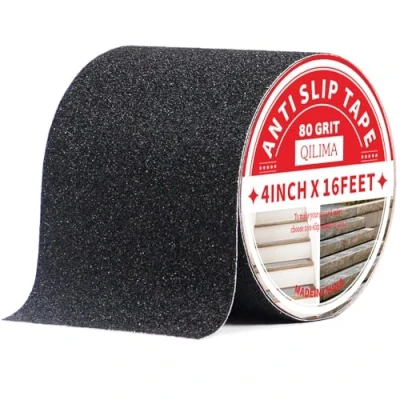 Image of QILIMA Anti Slip Tape, High Traction Grip Tape 10cm x 5m Non Skid Strip Abrasive Adhesive for Stairs Tread Steps Ramps Indoor Outdoor, Black