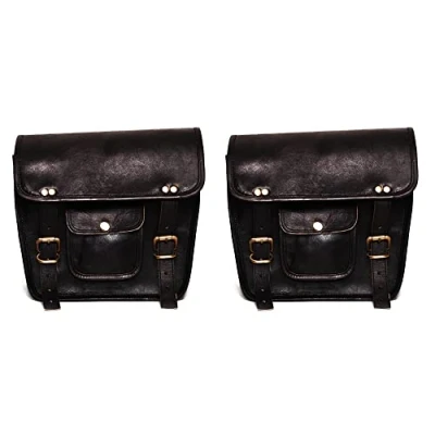 Image of ALASKA EXPORTS Motorcycle Saddle Bags Leather Saddlebags Bicycle Side Motorbike Panniers Bike Luggage Pannier Case Cycle Pouches (2 Bags) Black