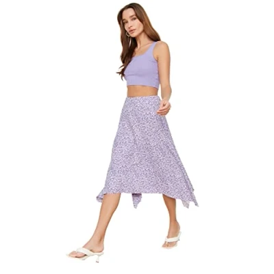 Image of Trendyol Women Midi Asymmetric Regular fit Knitting Skirt Lilac
