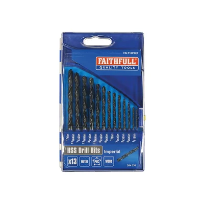 Image of Faithfull FAIF13PSET 13 Piece HSS Imperial Drill Bit Set 1/16 1/4in sizes