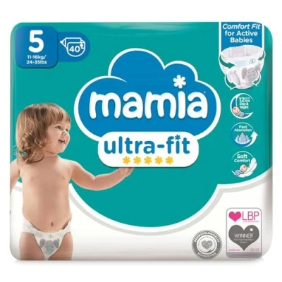 Image of Mamia Ultra fit Size 5 Nappies 2X Pack of 40 (80 Nappies)