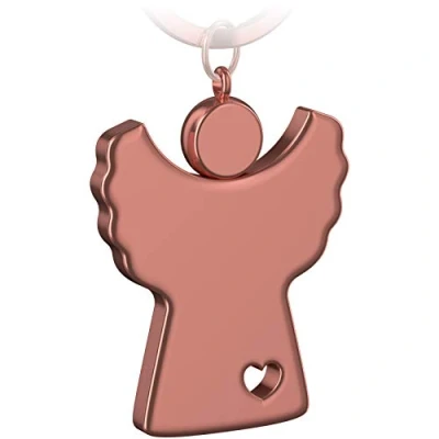 Image of FABACH Guardian Angel Keyring Romi with Heart Heavy Pendant Made of Metal in Silver, Rose, Black Gift Lucky Charm Car Driving License Careful
