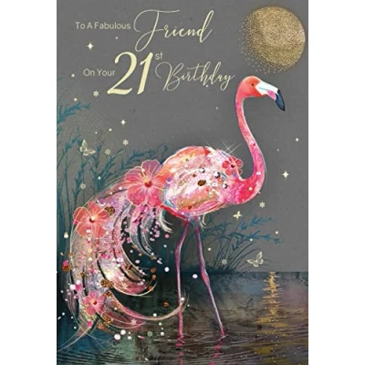 Image of Fabulous Friend Milestone Flamingo Female 21st Birthday Greeting Card from the Gorgeous Grace Range Glitter &amp; Foil Finished (21st)