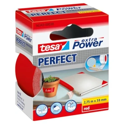 Image of tesa extra Power Perfect Cloth Tape Fabric Reinforced Repairing for Crafting, Repairing, Fastening, Reinforcing and Labelling Red 2.75 m x 38 mm