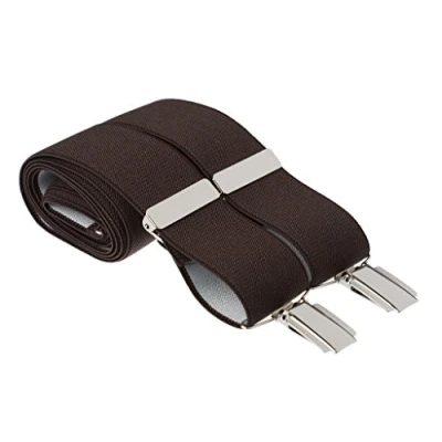 Image of Dark Brown Braces for Men Quality 35mm Wide Plain Mens X Shape Suit Trouser Suspenders With Strong Silver Colour Clips Available in XL XXL Extra Long (Standard 44 Inches Long, Brown)