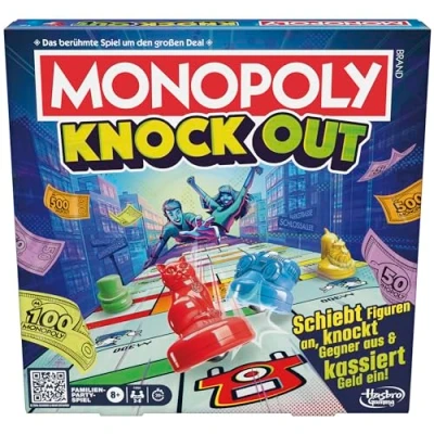 Image of Monopoly Knockout, the extra hard version of classic, fast game on shuffleboard for up to 8 players, Christmas board whole family