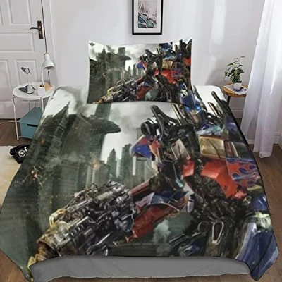 Image of KRIVS TransformersDuvet Cover Set 3D Bedding Decorative Microfiber Polyester Comforter with Pillow Shams, Zipper, 3 Piece Quilt Single（135x200cm）