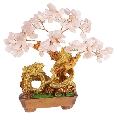 Image of lachineuse feng Shui Tree, Stone, Doré Et Rose Dominant, 17x15x10cm