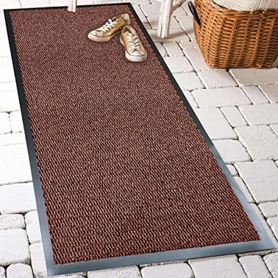 Image of TrendMakers Machine Washable Door Mat Brown/Black Heavy Quality Non Slip Hard Wearing PVC Back Barrier Mat. Available in 8 sizes (60cm x 160cm)