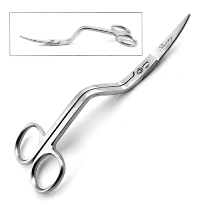 Image of Sharpy Applique Scissors 6 Inch Stainless Steel Blade with Double Bent Curved Offset Handle for Embroidery, Fabric, Thread, Knitting, Sewing, Arts &amp; Craft