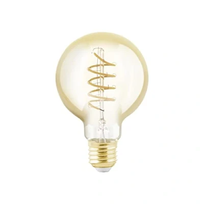 Image of EGLO Dimmable E27 LED globe, amber vintage spiral filament light bulb, Edison lamp for retro lighting, 4 watt (equivalent to 25 watt), 245 lumen, warm white glow, 2200k, G80, Ø 3&quot;