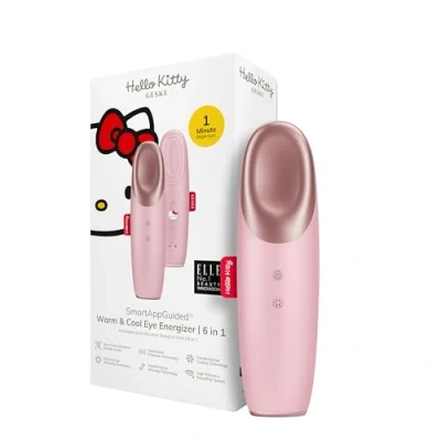Image of GESKE x Hello Kitty SmartAppGuided™ Warm &amp; Cool eye Energizer 6 in 1 Heated massager Combat dark circles under bags Revive droopy eyelids Anti stress relaxation Sonic massaging