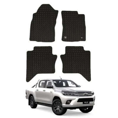 Image of 5mm Rubber Floor Mats for the Toyota HiLux (2016 2020) [Only suitable models with a manual gearbox] Custom Van Accessory Tailored fit Heavy Duty, Waterproof &amp; Anti Slip Work Clips