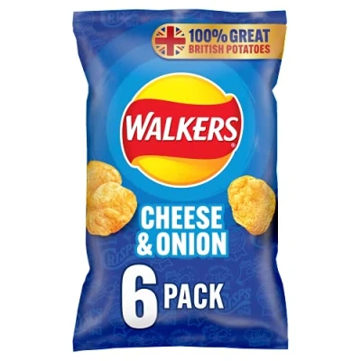 Image of Walkers Cheese and Onion Vegetarian Multipack Crisps, Ideal for Lunch Snacking 6x25 g