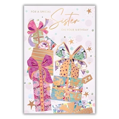 Image of Sister Birthday Card Special Contemporary Floral Design Finish and Illustrated Insert Leaf Made in the UK Eco Friendly
