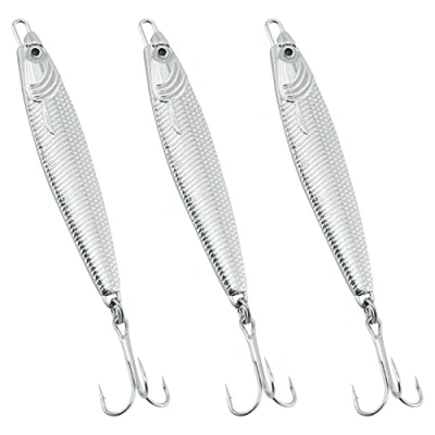 Image of Dr.Fish Metal Sea Fishing Lures Silver Minnow Spoon Set of 3 Tackle Mackerel Cod Bass Pike Stinger Spinner Jigs 60g