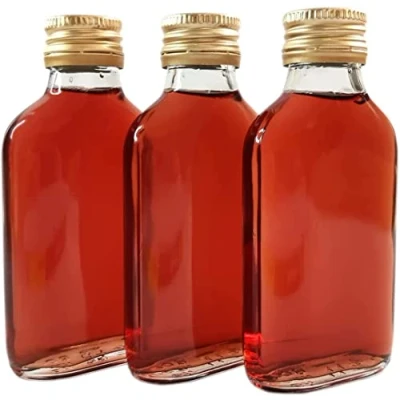 Image of 20 x Flask Glass Bottles 100 ml (0.1L) &amp; Metal Screw Caps (Twist on Lids) Home Brewing Gin Oil Vinegar Wine Vodka DIAH (20 Bottle + Gold Caps)
