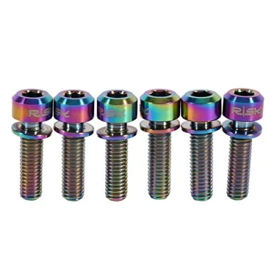 Image of 6PCS Bicycle Stem Screws, Titanium Alloy Bike Bolts M5 X 18mm Cycle Disc Brake Caliper with Washers Handlebar Screw Fixed for MTB Mountain Road