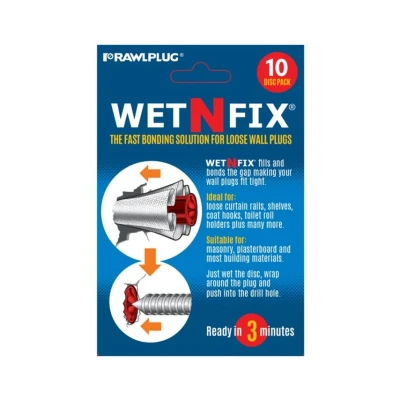 Image of Rawlplug WetNFix Wall Filler for Hole Quick setting Pack of 10 Fixing Plugs perfect oversized holes Suitable Masonry, Wood, and Plasterboard Repair Kit white