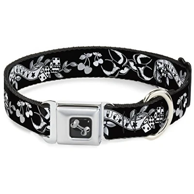 Image of Buckle Down Dog Collar Seatbelt Lucky Black White 15 to 26 Inches 1.0 Inch Wide, Multi Color (DC W31216 L)