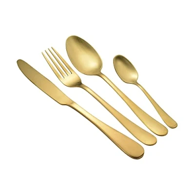 Image of 1Above 16 Pieces Cutlery Set for 4 People, Stainless Steel Flatware with Spoon, Knives,Fork. Dishwasher Safe, Easy Clean, Mirror Polished (Gold)