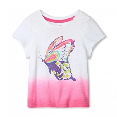 Image of Hatley Girl&#039;s Graphic Tee T Shirt, Butterfly Dip Dye, 2 Years