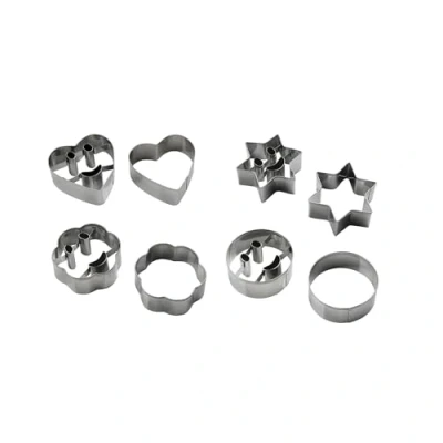 Image of Zenker Cookie Cutters Set of 2, Hearts, Stars, Flowers, or Round with Smiley Face, Stainless Steel, Approximately 6x6x2.5cm, Silver