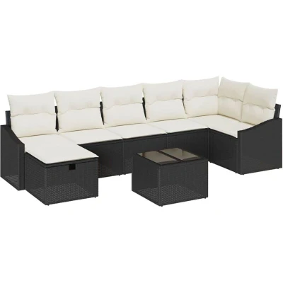 Image of vidaXL 8 Piece Garden Sofa Set with Cushions Black Poly Rattan