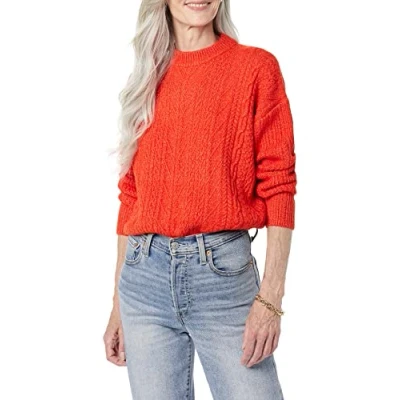 Image of Amazon Essentials Women&#039;s Soft Touch Modern Cable Crewneck Sweater (Available in Plus Size), Poppy Red, XL