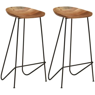 Image of vidaXL Solid Acacia Wood Bar Stools Set of 2 Industrial Style Seating for Living Room, Dining Office Brown with Steel Legs